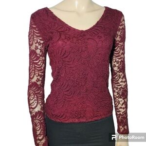 Abercrombie and Fitch Long Sleeve Lace Top Navy Blue Small Preppy Goth Y2K